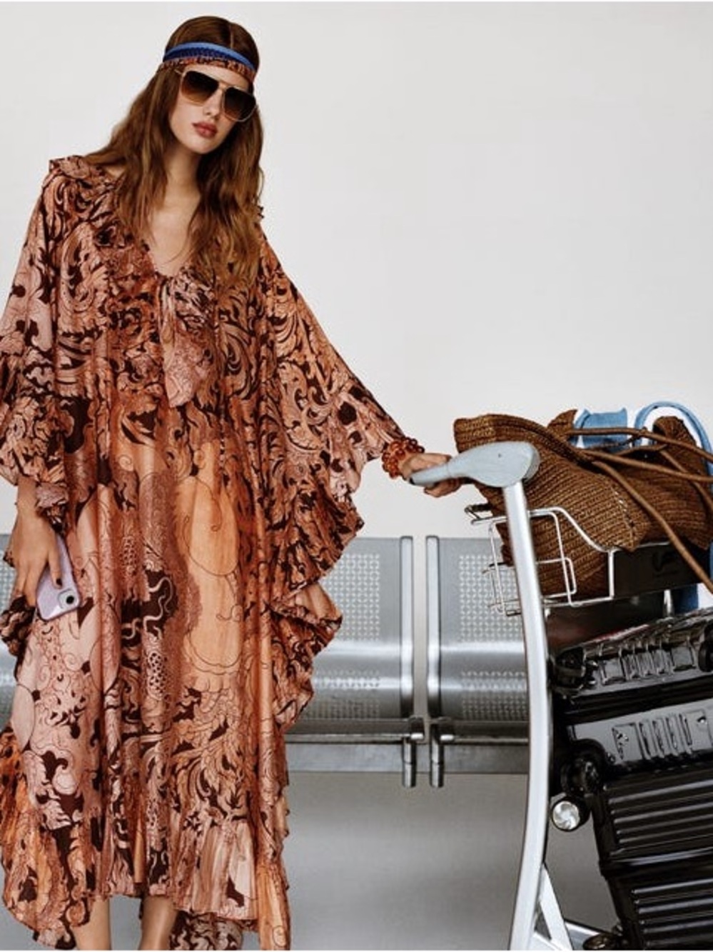 H&M The White Lotus Printed Ruffle Kaftan in Orange and Brown NWT OS